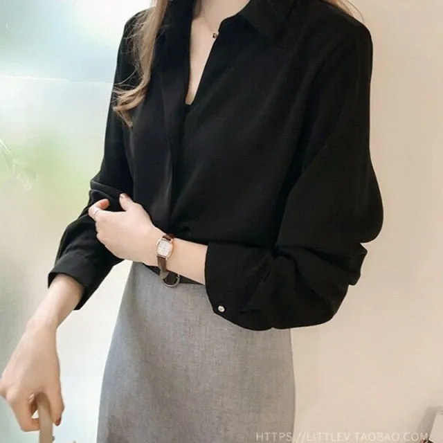 xakxx Autumn Women  Fashion Blouses Solid Plus Size Female Clothes Loose Shirt Long Sleeve Blouse Simple OL Feminine Blusa Mujer