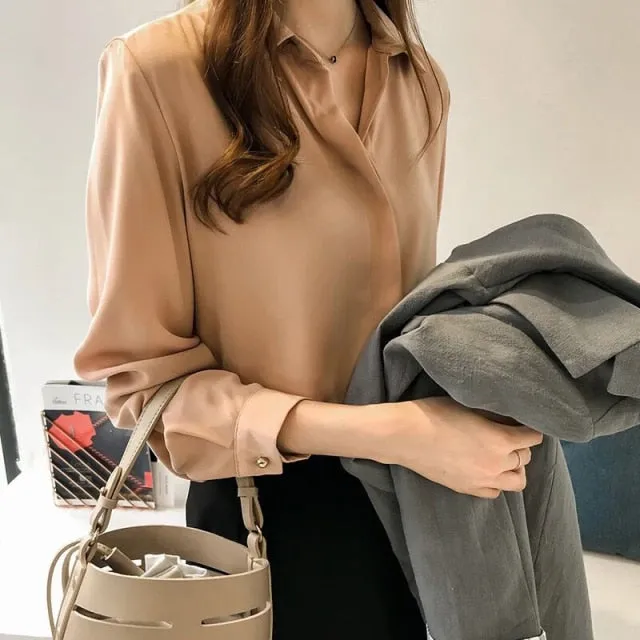 xakxx Autumn Women  Fashion Blouses Solid Plus Size Female Clothes Loose Shirt Long Sleeve Blouse Simple OL Feminine Blusa Mujer