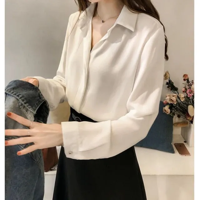 xakxx Autumn Women  Fashion Blouses Solid Plus Size Female Clothes Loose Shirt Long Sleeve Blouse Simple OL Feminine Blusa Mujer