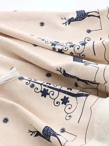 Xmas Women loose cloak type tassel lace up hoodies jackets bohemian Christmas print cape coat 2017 new