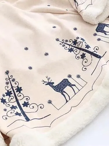Xmas Women loose cloak type tassel lace up hoodies jackets bohemian Christmas print cape coat 2017 new