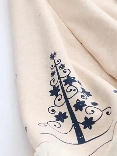 Xmas Women loose cloak type tassel lace up hoodies jackets bohemian Christmas print cape coat 2017 new